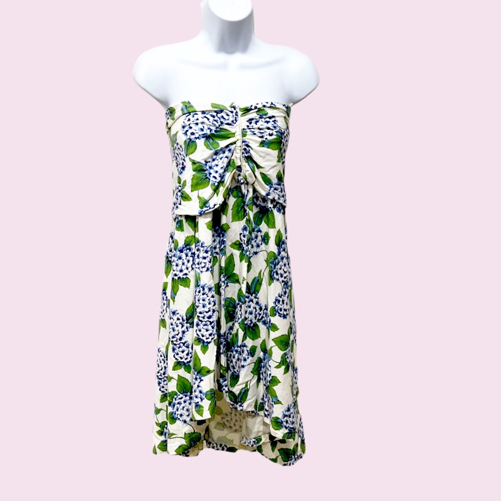 B.A.D. Vintage Strapless Floral Printed Drape Hem Dress in Ivory